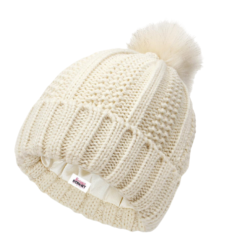 Stretchy Knit Satin Lined Beanie Bonnet with Puff